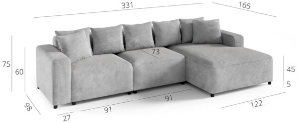 Ecksofa Designersofa Sofa MEGAN in Stoff Salvador Grau Ottomane Links Bild 2