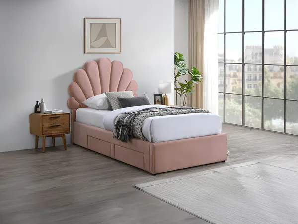 Vente-unique - MOANA Bett SamtStoff Puderrosa - B 206 cm x H 128 cm x L 114 cm