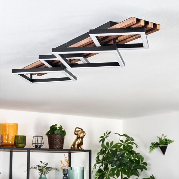 hofstein Deckenleuchte Deckenlampe aus Metall/MDF/Kunststoff, ohne Leuchtmittel, moderne Deckenleuchte in Schwarz/Holzoptik/Braun/Weiß