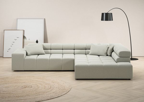 INOSIGN Ecksofa Ancona incl. Kopfteilverstellung, Zierkissen Breite 319cm, L-Form, wahlweise motorische Sitztiefenverstellung, auch in Cord + Easy Care