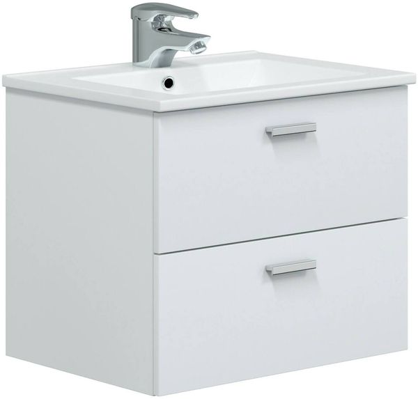 Dmora Badezimmermöbel Doksuri, Badezimmerschrank, Mehrzweckschrank, Hängeschrank mit Spiegel, 60x45 h50 cm, Glänzendes Weiß