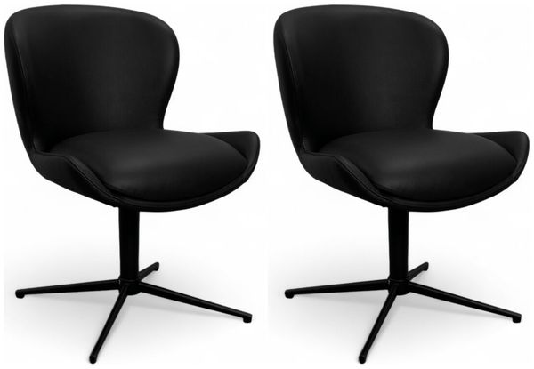 Esszimmerstuhl Salcin 2er-Set aus Leder - mit Dreh-Rückstellfunktion, Schwarz