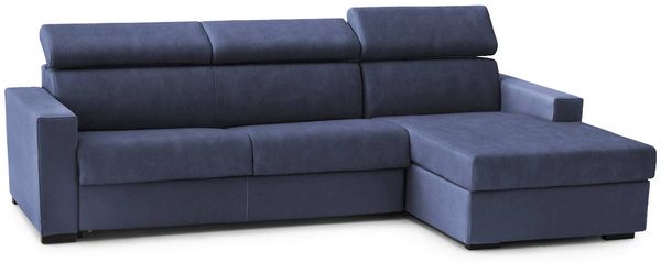 Dmora Sofa mit Halbinsel Angera, Ecksofa mit rechter Chaiselongue aus Stoff, schmale Armlehnen, 100 % Made in Italy, 260 x 95 x 85 cm, Blau