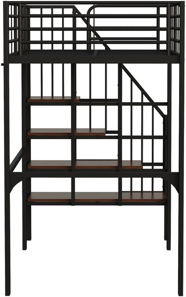Hochbett Liegefläche 90x200 cm aus Metall und Holz mit Treppe, Stauraum unter dem Bett und schwarzer Ausführung, ohne Matratze Bild 8