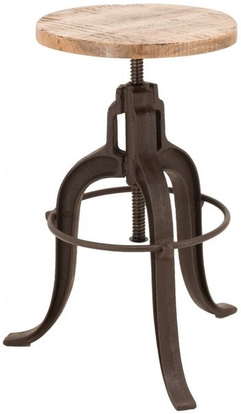 Drehhocker >IRON< in Natur / schwarz aus Massivholz / Metall - 35x55x35 (BxHxT)