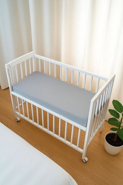 BabyLux Spannbettlaken für Beistellbett 50x90 cm Musselin Bettlaken mit Gummizug, Gummizug: Ja, 50x90_Musselin_Grau