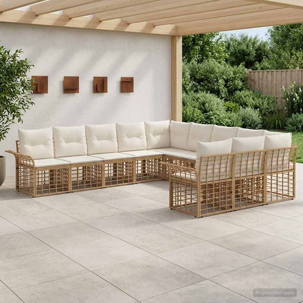 vidaXL Outdoor-Sofagarnitur 11 pcs Natürlich und Cremweiß Polyester 3437782