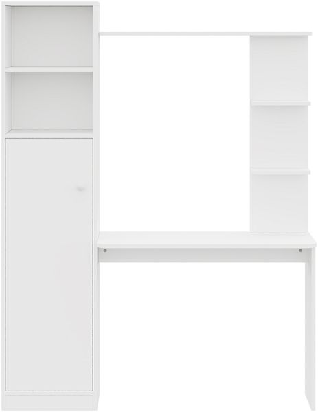 Merax Schreibtisch, Bürotisch & Lerntisch, mit Schrank und Ablageregal, Modernes Bürodesign, Weiß Bild 7