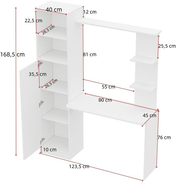 Merax Schreibtisch, Bürotisch & Lerntisch, mit Schrank und Ablageregal, Modernes Bürodesign, Weiß Bild 4