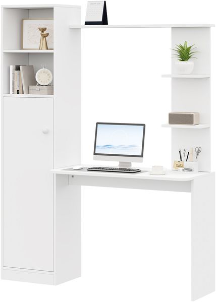 Merax Schreibtisch, Bürotisch & Lerntisch, mit Schrank und Ablageregal, Modernes Bürodesign, Weiß Bild 10