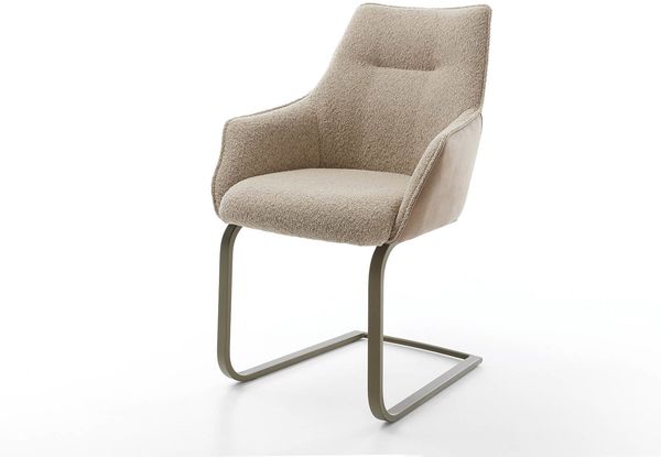 Freischwinger Alja-Flex mit Armlehnen Materialmix Schlamm Freischwinger flach Effektfinish Titan Taschenfederkern