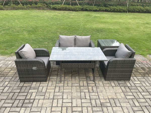 Fimous Outdoor Gartenmöbel-Set Lounge Sofa Set mit Langer Rechteckiger Esstisch 2 PC Liegestuhl Beistelltisch