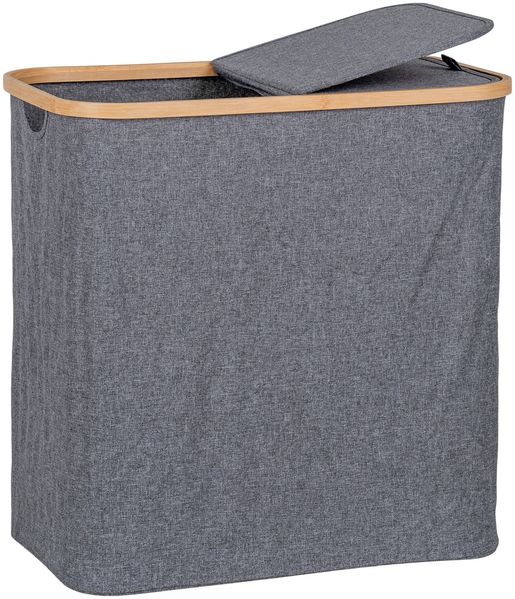 House Nordic Wäschekorb, Bambus/Textil, dunkelgrau, 54x33x54 cm