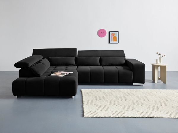 COTTA Ecksofa Orion L-Form, mit Ottomane, inklusive verstellbarer Kopfstützen und 5 Nierenkissen
