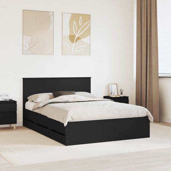 vidaXL Bettrahmen mit Schubladen Schwarz 150 x 200 cm Ingenieurs Holz 3407971