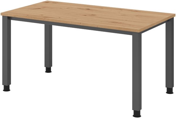 bümö manuell höhenverstellbarer Schreibtisch 140x80 cm in Asteiche, Metall-Gestell: Graphit - PC Tisch höhenverstellbar & belastbar bis 140 kg, Büro- und Computertisch, QS-14-R-G