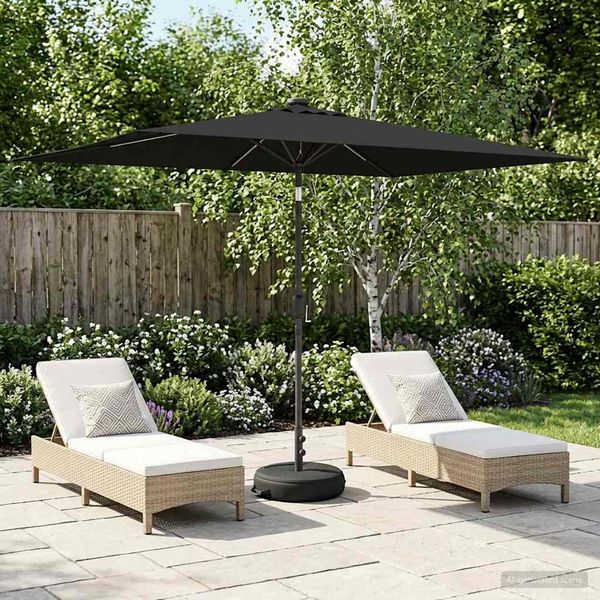 vidaXL Gartenparasol mit LED-Lichtern und Sockel 200 x 300 cm 42036245