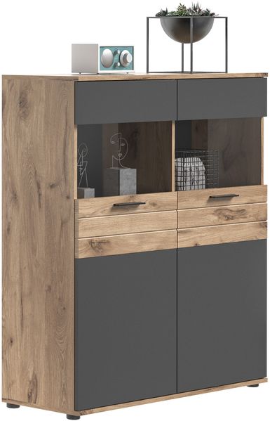Highboard-Vitrine Montery / Mason, Holzwerkstoff, Grau, Holzfarben, 110 x 122 x 37 cm