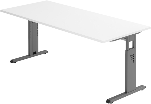 bümö höhenverstellbarer Schreibtisch O-Serie 180x80 cm in weiß, Gestell in Graphit - großer PC Tisch für's Büro manuell höhenverstellbar, Computertisch verstellbar, OS-19-W-G