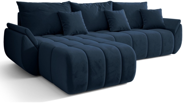 Selsey 'Romuldi' Ecksofa mit Schlaffunktion, Stauraum, Samtbezug, Marineblau, linksseitig