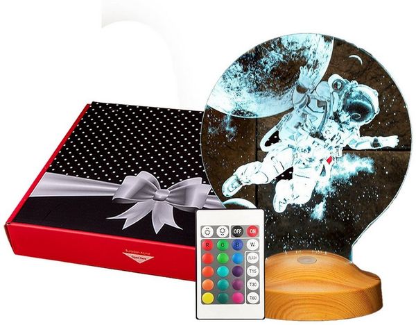 Geschenkelampe LED Nachttischlampe Astronaut Figur Gravity 3D Gravur Geschenk für Jungen, Freunde, Leuchte 7 Farben fest integriert, Geburtstagsgeschenk für Kinder, Mädchen, Enkel, Babys, Freunde