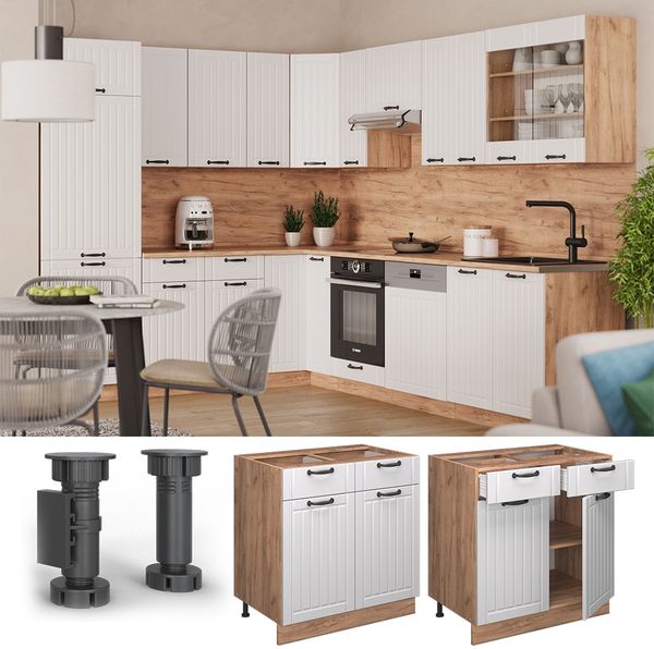 Küchenunterschrank Fame-Line Weiß Landhaus 80 cm ohne Arbeitsplatte Vicco Bild 3