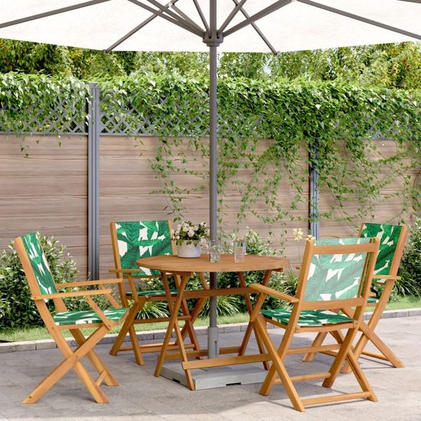 vidaXL 5-tlg. Garten-Essgruppe Stoff und Massivholz Blattmuster 3281824
