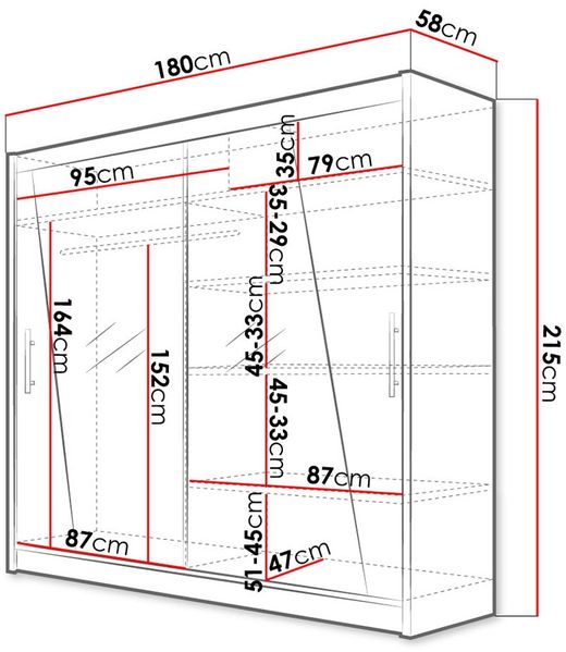 Kleiderschrank London XIV, ohne Beleuchtung, Farbe: Schwarz / Schwarz + Weiß Lacobel Bild 3