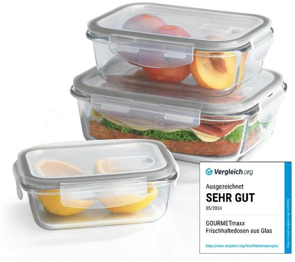 GOURMETmaxx Frischhaltedose Klick-it mit Mikrowellen-Ventil 6-teilig, Borosilikatglas/Polypropylen (PP)/Silikon, Gemüse Obst Gerichte auslaufsicher aufbewahren auch für Mikrowelle