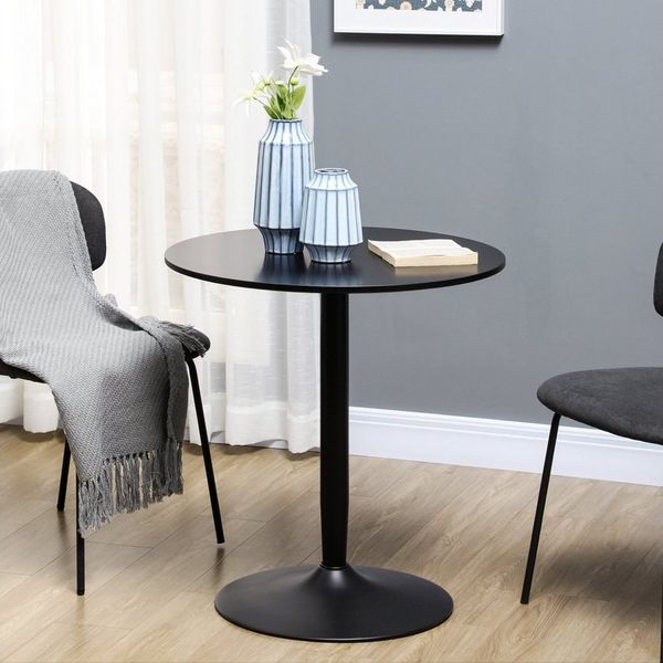 HOMCOM Esstisch 70 x 70 cm rund Küchentisch für 2 Personen Esszimmertisch mit Stahlbein, Rutschfester Fußauflage Säulentisch moderner Kaffeetisch für Küche, Esszimmer und Wohnzimmer Schwarz