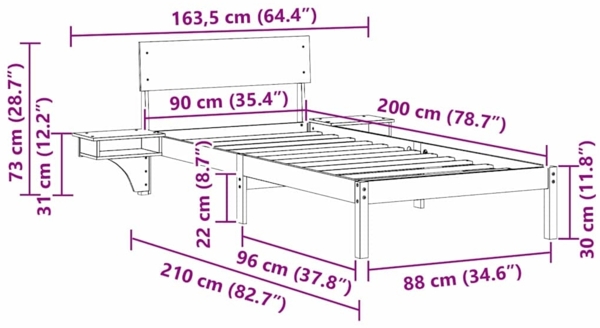 vidaXL Bettrahmen Wachsbraun 90 x 200 cm Massives Kiefernholz 873465 Bild 10