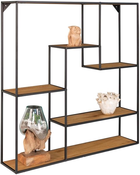 Wandregal >Vita< in Eiche Dekor, Stahl / Melaminfolie - 85x85x18cm (BxHxT)