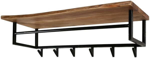 Garderobe Bord aus massivem Akazienholz, modern mit Hutablage und 6 Haken, Natur