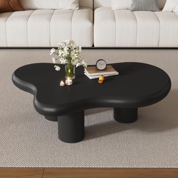 Wolkenförmiger Couchtisch aus Spanplatte , moderner Wohnzimmertisch mit glatter Lackoberfläche, leichter Design-Couchtisch in Schwarz