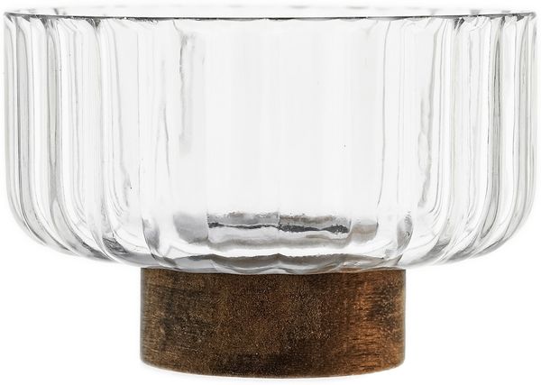 Luana Bowl Piccola Glasschale mit Akazienholz - Servier- & Dekoschale, 14x9,5 cm