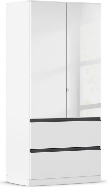 rauch Kleiderschrank, Drehtürenschrank COSTA, 2-türig, 2 Spiegeltüren, 2 Schubkästen, Alpinweiß, 91 x 197 x 54 cm Bild 3