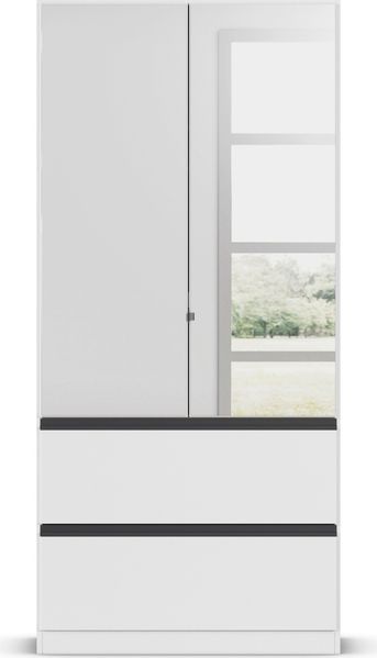 rauch Kleiderschrank, Drehtürenschrank COSTA, 2-türig, 2 Spiegeltüren, 2 Schubkästen, Alpinweiß, 91 x 197 x 54 cm Bild 2
