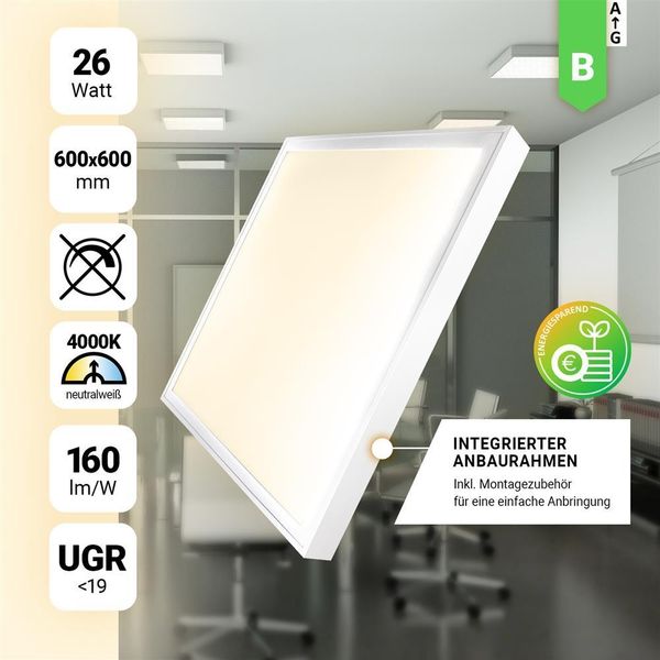 LED Anbaupanel 60x60 cm Neutralweiß 4000K 26W UGR