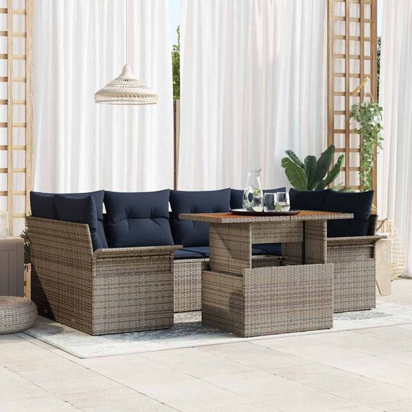 vidaXL Garten-Sofa-Set mit Kissen 7 pcs Grau und Marineblau 3349289