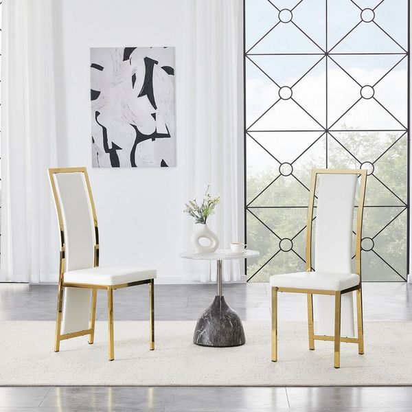 STILVORA Esszimmerstuhl 2er-Set Esstischstühle mit Weißes PU-Leder + Goldglanz Metallrahmen (2 St)
