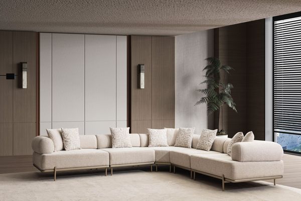 Ecksofa "Norella" mit Hocker-Beige