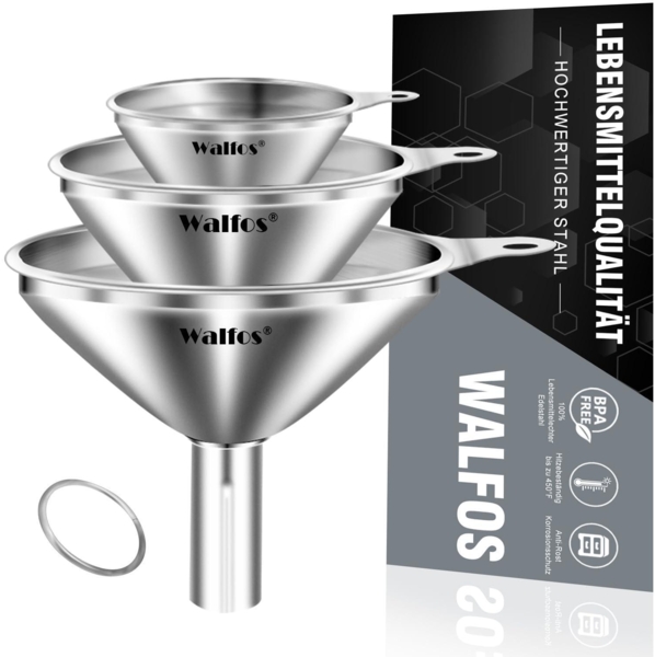 Walfos® Edelstahl Trichter 3 Stück Mini Trichter Küche Flüssigkeit Umfüllen