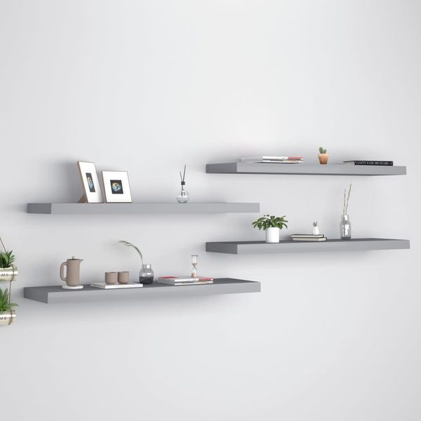 vidaXL Schwebende Wandregale 4 Stk. Grau 90x23,5x3,8cm MDF 323861
