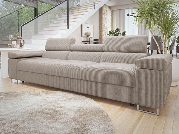 MIRJAN24 Sofa Torezio 3 Cord, Einstellbare Kopfstützen, 263 x 102 x 70-90 cm