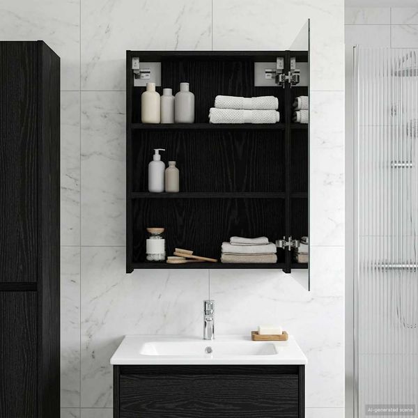 vidaXL Badezimmerspiegelschrank Schwarz Eichen-Optik 50 x 14,5 x 70 cm 889040