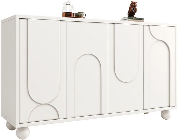 SeedWave Sideboard Allzweckschrank Grifflose Kommode Stauschrank mit Bogenförmigem Design, Verstellbare Einlegenböden, Rückprallstellsetzung, Kugelfüßen