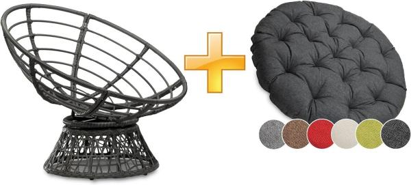 sunnypillow Rattanstuhl Papasansessel, Rattansessel mit Kissen rund Durchmesser 120 cm, Anthrazit