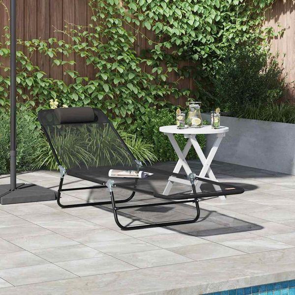 Klappbare Sonnenliege, Gartenliege Schwarz 182 x 55 x 85,5 cm Textilene