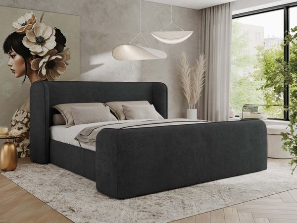 Polsterbett mit Lattenrost, Doppelbett für Schlafzimmer, Gepolstertes Kopfteil - EMORA CLASSIC DUO - 200 x 200 cm - Dunkelgrau Struktur