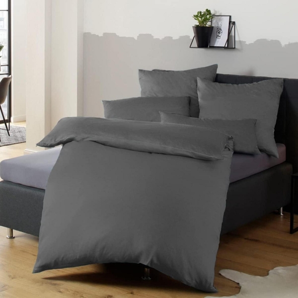 Soifox Bettwäsche 155x220 Anthrazit Mikrofaser bügelfrei Knitterfrei Bettbezug